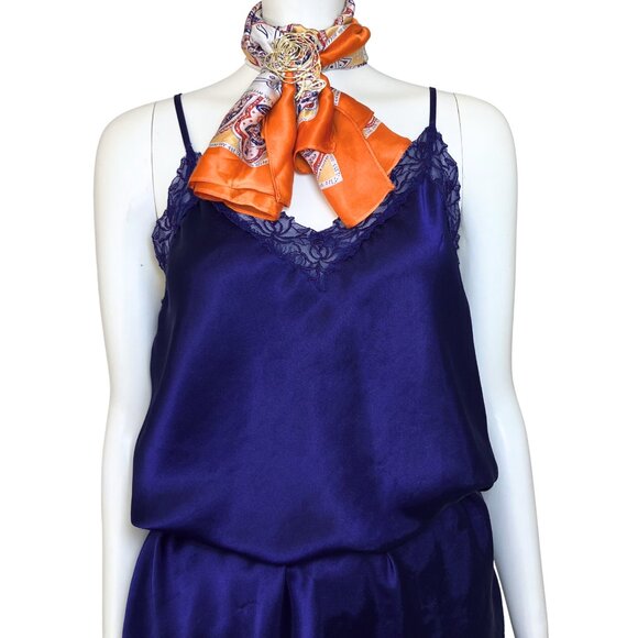 Vintage 80s Victoria’s Secret Gold Label Blue Satin Slip Dress Large Retro Sexy - Picture 10 of 13